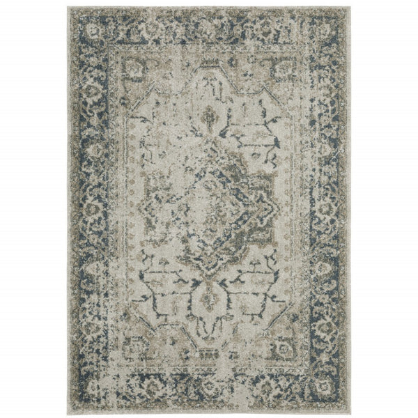 HomeRoots 8' Oriental Distressed Runner Rug in Beige and Blue – Vintage Charm for High-Traffic Spaces 10' X 13' 508166