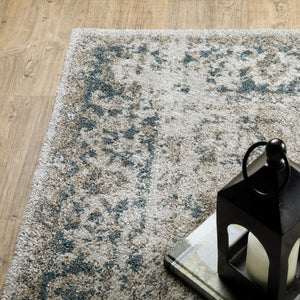 HomeRoots 8' Oriental Distressed Runner Rug in Beige and Blue – Vintage Charm for High-Traffic Spaces 10' X 13' 508166