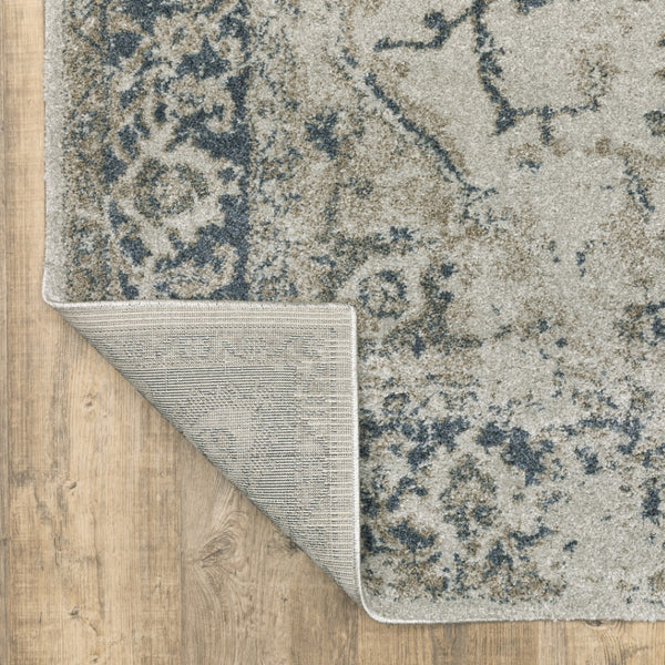 HomeRoots 8' Oriental Distressed Runner Rug in Beige and Blue – Vintage Charm for High-Traffic Spaces 10' X 13' 508166