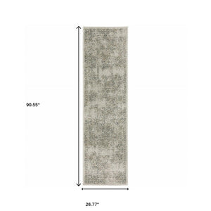 HomeRoots 8' Elegant Beige and Gray Oriental Distressed Runner Rug - Durable, Stain-Resistant Design for Homes 2'3" x 7'6" 508167
