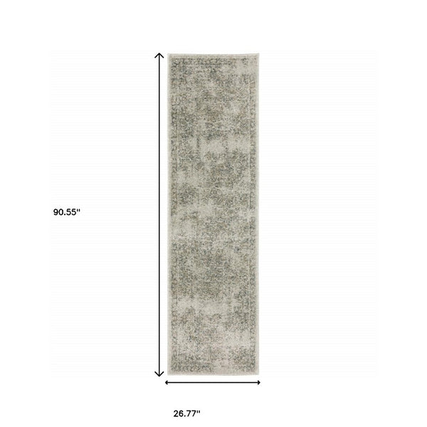 HomeRoots 8' Elegant Beige and Gray Oriental Distressed Runner Rug - Durable, Stain-Resistant Design for Homes 2'3" x 7'6" 508167
