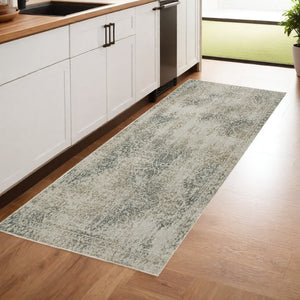 HomeRoots 8' Elegant Beige and Gray Oriental Distressed Runner Rug - Durable, Stain-Resistant Design for Homes 2'3" x 7'6" 508167