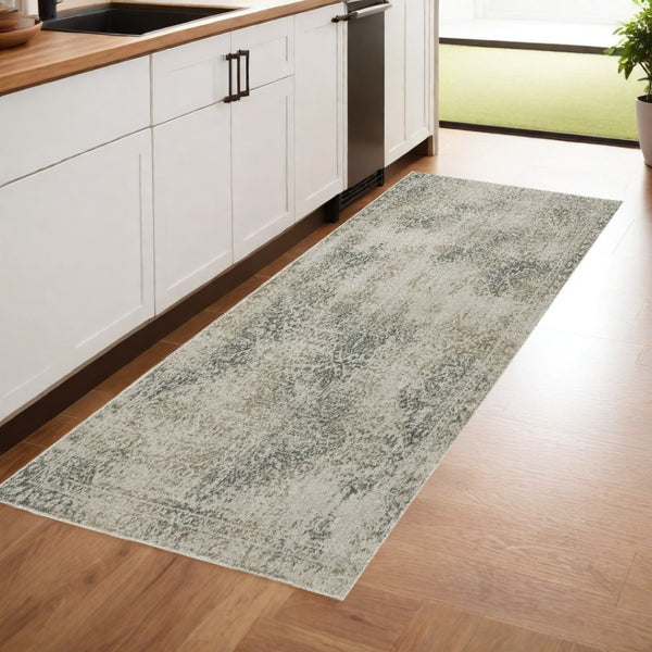 HomeRoots 8' Elegant Beige and Gray Oriental Distressed Runner Rug - Durable, Stain-Resistant Design for Homes 2'3" x 7'6" 508167