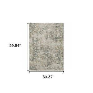 HomeRoots 8' Elegant Beige and Gray Oriental Distressed Runner Rug - Durable, Stain-Resistant Design for Homes 3' x 5' 508168