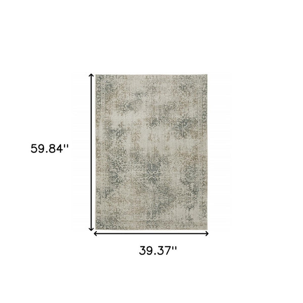 HomeRoots 8' Elegant Beige and Gray Oriental Distressed Runner Rug - Durable, Stain-Resistant Design for Homes 3' x 5' 508168