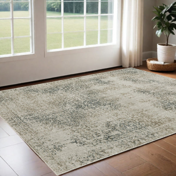 HomeRoots 8' Elegant Beige and Gray Oriental Distressed Runner Rug - Durable, Stain-Resistant Design for Homes 3' x 5' 508168
