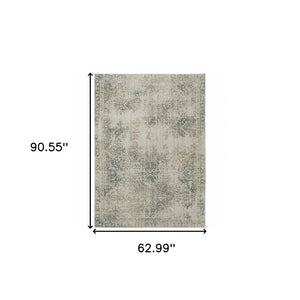 HomeRoots 8' Elegant Beige and Gray Oriental Distressed Runner Rug - Durable, Stain-Resistant Design for Homes 5' X 8' 508169