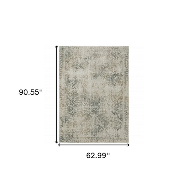 HomeRoots 8' Elegant Beige and Gray Oriental Distressed Runner Rug - Durable, Stain-Resistant Design for Homes 5' X 8' 508169