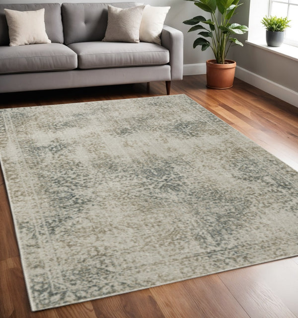 HomeRoots 8' Elegant Beige and Gray Oriental Distressed Runner Rug - Durable, Stain-Resistant Design for Homes 5' X 8' 508169