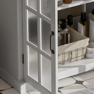 English Elm Christopher Knight Home® - 30" Modern Bathroom Vanity with Ceramic Sink, Tempered Blurred Glass Doors, Rubber Wood Frame Storage White N817P279904W