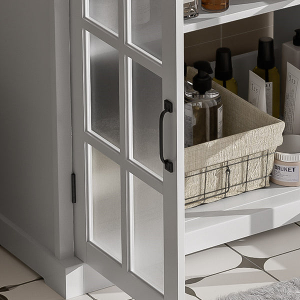 English Elm Christopher Knight Home® - 30" Modern Bathroom Vanity with Ceramic Sink, Tempered Blurred Glass Doors, Rubber Wood Frame Storage White N817P279904W