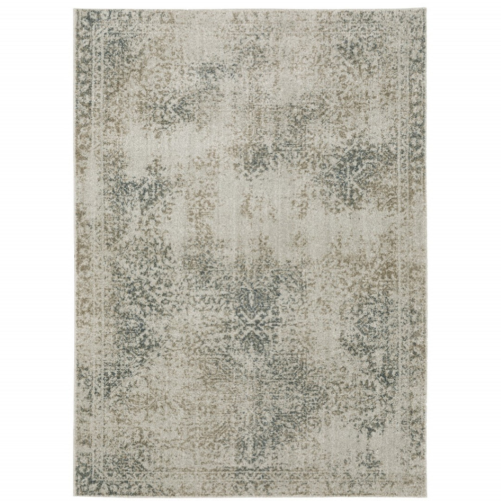HomeRoots 8' Elegant Beige and Gray Oriental Distressed Runner Rug - Durable, Stain-Resistant Design for Homes 7' X 10' 508170