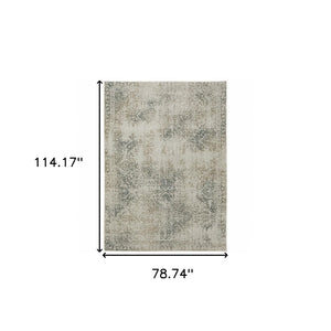 HomeRoots 8' Elegant Beige and Gray Oriental Distressed Runner Rug - Durable, Stain-Resistant Design for Homes 7' X 10' 508170