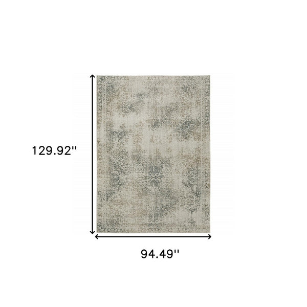 HomeRoots 8' Elegant Beige and Gray Oriental Distressed Runner Rug - Durable, Stain-Resistant Design for Homes 8' X 11' 508171