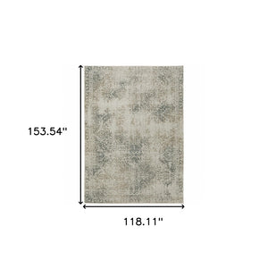 HomeRoots 8' Elegant Beige and Gray Oriental Distressed Runner Rug - Durable, Stain-Resistant Design for Homes 10' X 13' 508172