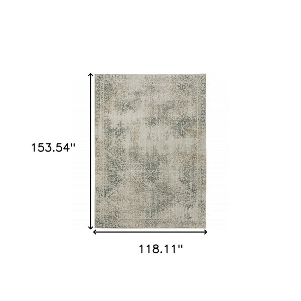 HomeRoots 8' Elegant Beige and Gray Oriental Distressed Runner Rug - Durable, Stain-Resistant Design for Homes 10' X 13' 508172