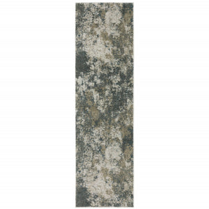 HomeRoots 8' Blue and Beige Abstract Distressed Runner Rug - Modern Design, Stain-Resistant, Family-Friendly Decor 2'3" x 7'6" 508173