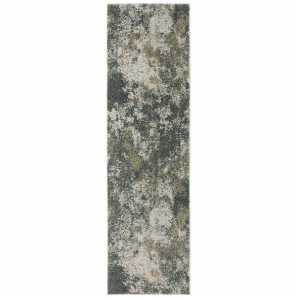 HomeRoots 8' Blue and Beige Abstract Distressed Runner Rug - Modern Design, Stain-Resistant, Family-Friendly Decor 2'3" x 7'6" 508173