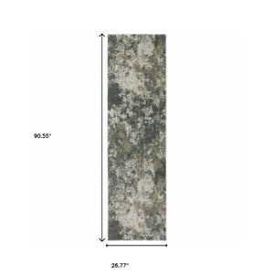 HomeRoots 8' Blue and Beige Abstract Distressed Runner Rug - Modern Design, Stain-Resistant, Family-Friendly Decor 2'3" x 7'6" 508173