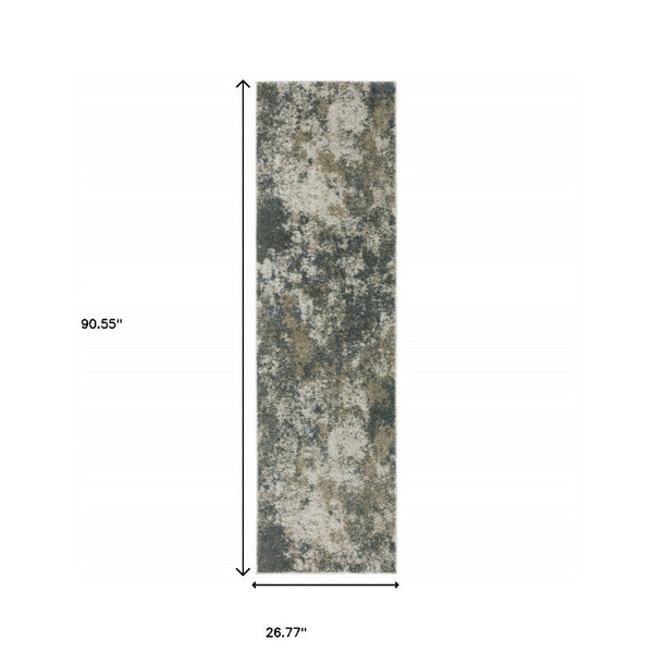 HomeRoots 8' Blue and Beige Abstract Distressed Runner Rug - Modern Design, Stain-Resistant, Family-Friendly Decor 2'3" x 7'6" 508173