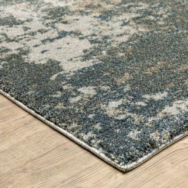 HomeRoots 8' Blue and Beige Abstract Distressed Runner Rug - Modern Design, Stain-Resistant, Family-Friendly Decor 2'3" x 7'6" 508173