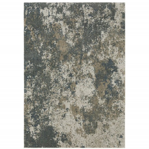 HomeRoots 8' Blue and Beige Abstract Distressed Runner Rug - Modern Design, Stain-Resistant, Family-Friendly Decor 3' x 5' 508174