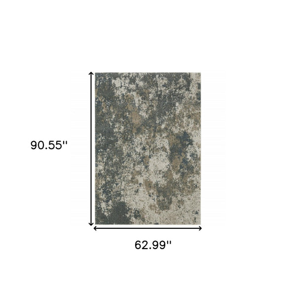 HomeRoots 8' Blue and Beige Abstract Distressed Runner Rug - Modern Design, Stain-Resistant, Family-Friendly Decor 5' X 8' 508175