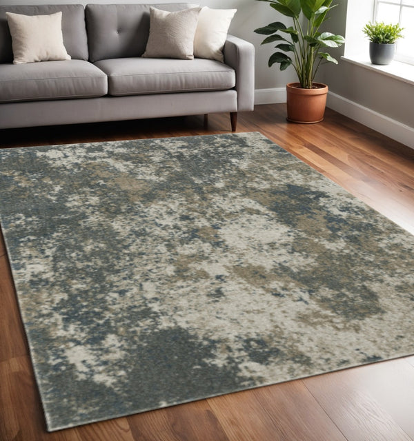 HomeRoots 8' Blue and Beige Abstract Distressed Runner Rug - Modern Design, Stain-Resistant, Family-Friendly Decor 5' X 8' 508175