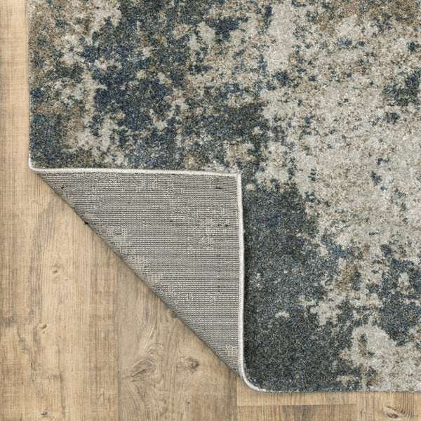 HomeRoots 8' Blue and Beige Abstract Distressed Runner Rug - Modern Design, Stain-Resistant, Family-Friendly Decor 7' X 10' 508176