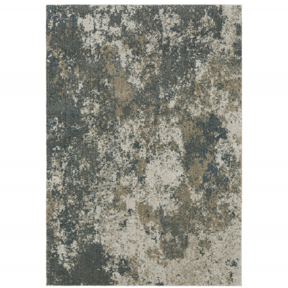 HomeRoots 8' Blue and Beige Abstract Distressed Runner Rug - Modern Design, Stain-Resistant, Family-Friendly Decor 8' X 11' 508177