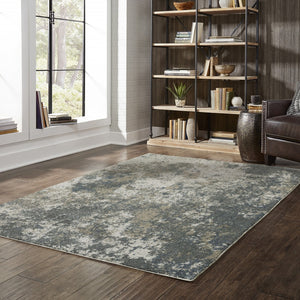 HomeRoots 8' Blue and Beige Abstract Distressed Runner Rug - Modern Design, Stain-Resistant, Family-Friendly Decor 10' X 13' 508178