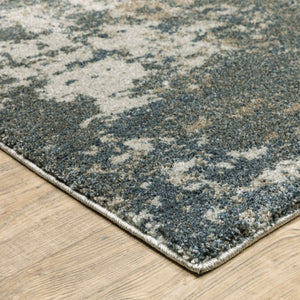 HomeRoots 8' Blue and Beige Abstract Distressed Runner Rug - Modern Design, Stain-Resistant, Family-Friendly Decor 10' X 13' 508178