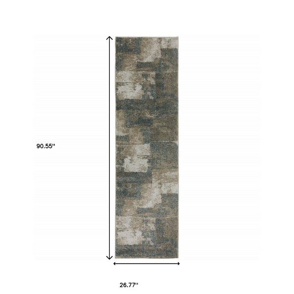 Homeroots 8' Runner Teal Blue Geometric Power Loom Runner Rug  Polyester 508179