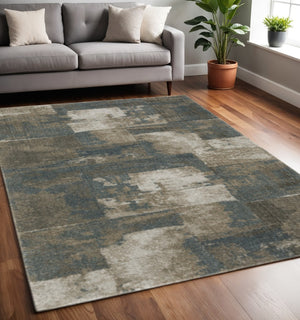 HomeRoots 8' Teal Blue & Brown Geometric Runner Rug - Stylish, Durable, Stain-Resistant for Busy Homes 5' X 8' 508181