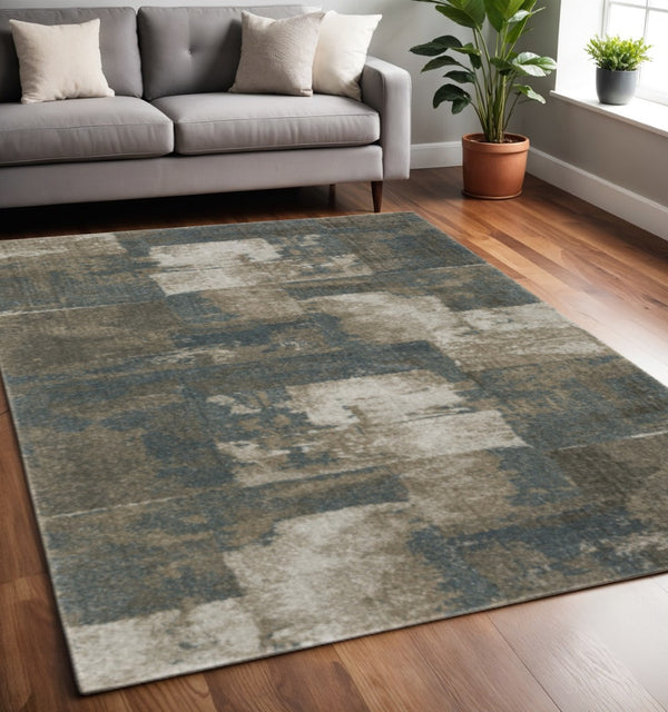 HomeRoots 8' Teal Blue & Brown Geometric Runner Rug - Stylish, Durable, Stain-Resistant for Busy Homes 5' X 8' 508181