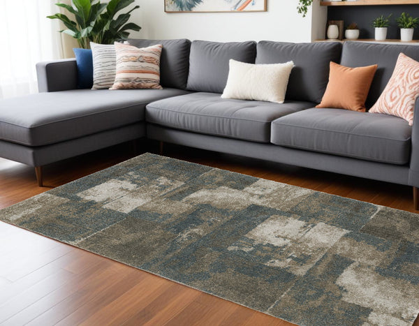 Homeroots 8' X 11' Teal Blue Geometric Power Loom Area Rug  Polyester 508183