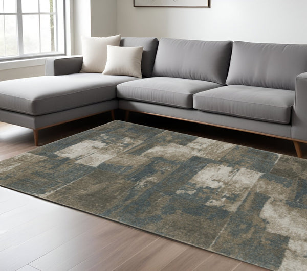 HomeRoots 8' Teal Blue & Brown Geometric Runner Rug - Stylish, Durable, Stain-Resistant for Busy Homes 8' X 11' 508183