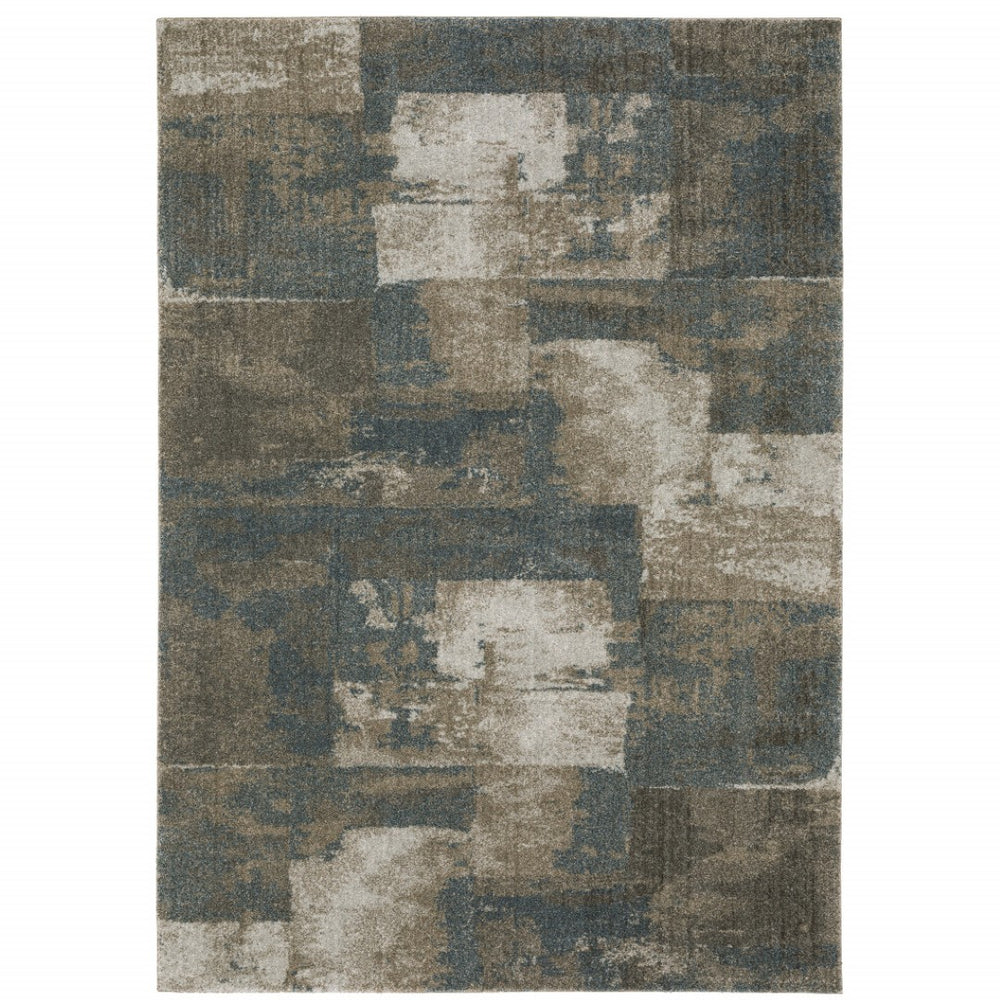 HomeRoots 8' Teal Blue & Brown Geometric Runner Rug - Stylish, Durable, Stain-Resistant for Busy Homes 10' X 13' 508184
