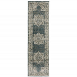 HomeRoots 8' Blue and Beige Oriental Runner Rug – Stylish Abstract Pattern for Hallways, Easy Care & Durable 2'3" x 7'6" 508185