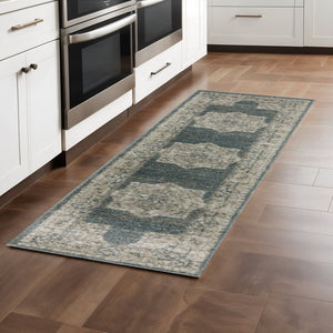 HomeRoots 8' Blue and Beige Oriental Runner Rug – Stylish Abstract Pattern for Hallways, Easy Care & Durable 2'3" x 7'6" 508185