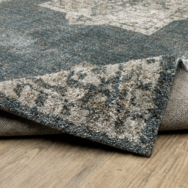 HomeRoots 8' Blue and Beige Oriental Runner Rug – Stylish Abstract Pattern for Hallways, Easy Care & Durable 2'3" x 7'6" 508185