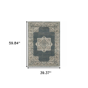 HomeRoots 8' Blue and Beige Oriental Runner Rug – Stylish Abstract Pattern for Hallways, Easy Care & Durable 3' x 5' 508186