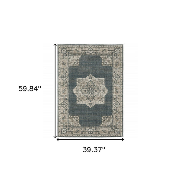 HomeRoots 8' Blue and Beige Oriental Runner Rug – Stylish Abstract Pattern for Hallways, Easy Care & Durable 3' x 5' 508186