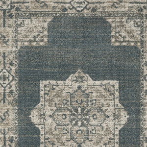 HomeRoots 8' Blue and Beige Oriental Runner Rug – Stylish Abstract Pattern for Hallways, Easy Care & Durable 3' x 5' 508186