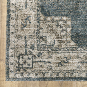 HomeRoots 8' Blue and Beige Oriental Runner Rug – Stylish Abstract Pattern for Hallways, Easy Care & Durable 3' x 5' 508186