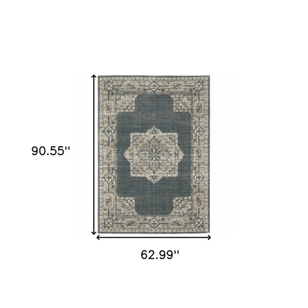 HomeRoots 8' Blue and Beige Oriental Runner Rug – Stylish Abstract Pattern for Hallways, Easy Care & Durable 5' X 8' 508187