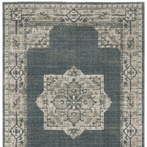HomeRoots 8' Blue and Beige Oriental Runner Rug – Stylish Abstract Pattern for Hallways, Easy Care & Durable 5' X 8' 508187