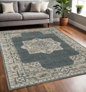 HomeRoots 8' Blue and Beige Oriental Runner Rug – Stylish Abstract Pattern for Hallways, Easy Care & Durable 5' X 8' 508187