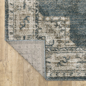 HomeRoots 8' Blue and Beige Oriental Runner Rug – Stylish Abstract Pattern for Hallways, Easy Care & Durable 5' X 8' 508187