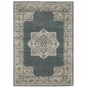 HomeRoots 8' Blue and Beige Oriental Runner Rug – Stylish Abstract Pattern for Hallways, Easy Care & Durable 7' X 10' 508188